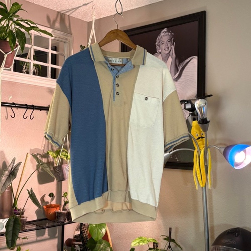 Hukapoo Polo Shirt XL Color Block‎ Short Sleeve Waffle Knit Casual
